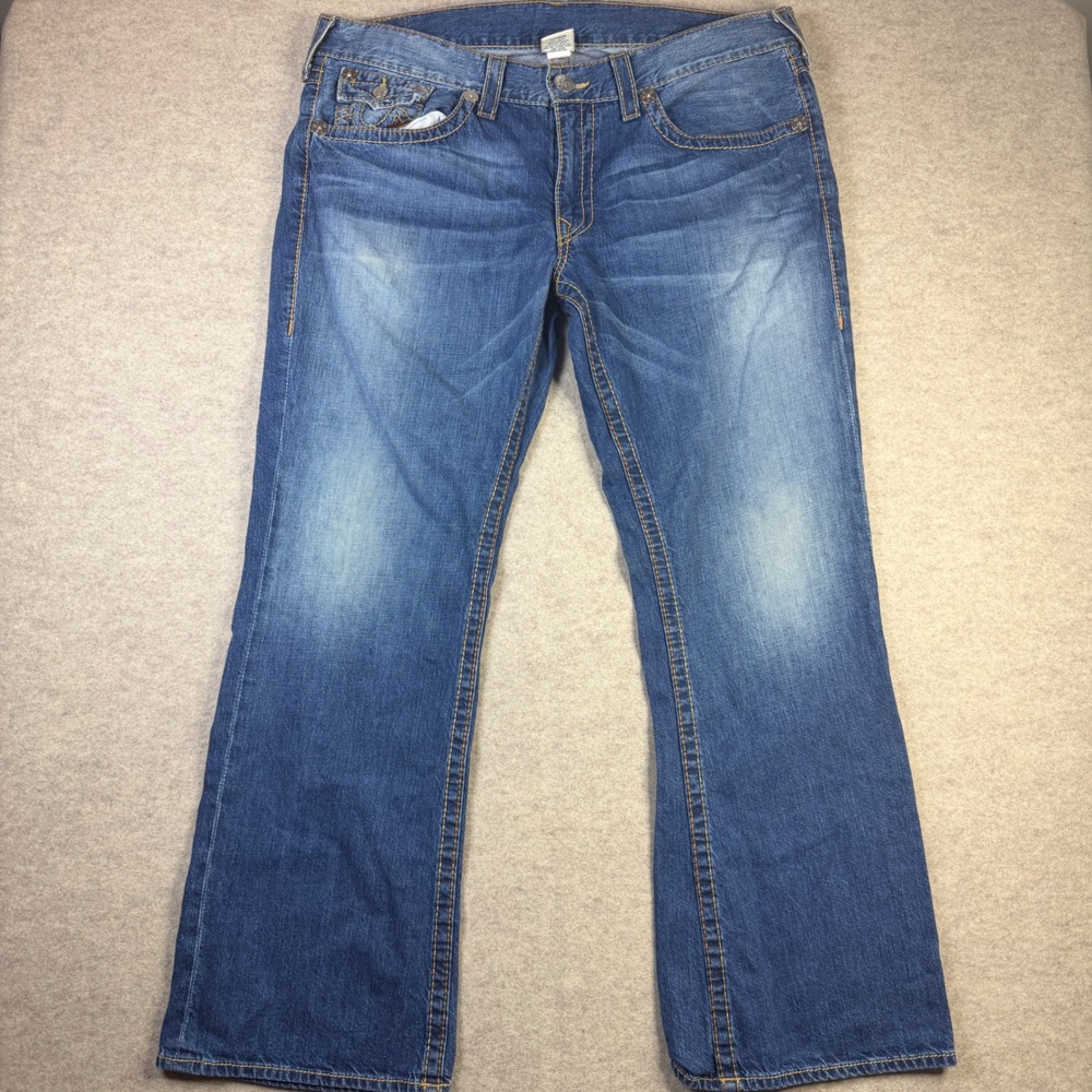 True Religion Billy Big T Mens 42 Bootcut Jeans Medium Wash Blue Made in USA